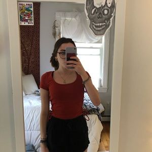 forever 21 burnt orange shirt w tie sides